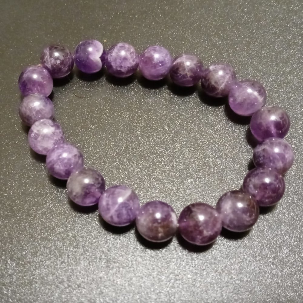 10MM - Genuine Amethyst Natural Gemstone Round Beaded Elastic Stretch Bracelet